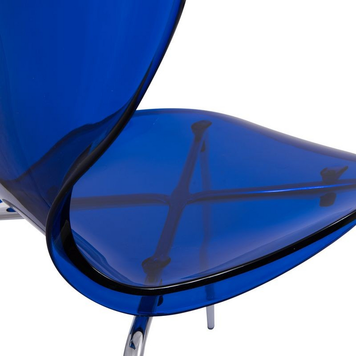 LeisureMod Modern Oyster Transparent Side Chair Blue Close View.