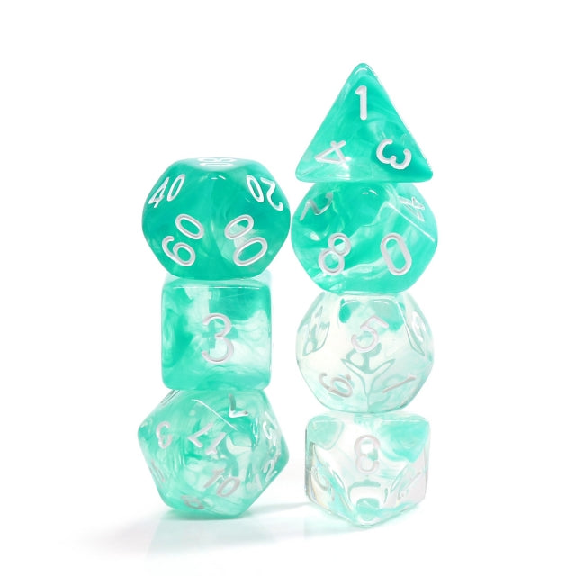 Lake Teal Swirl with White Numbering 7-Dice Set RPG