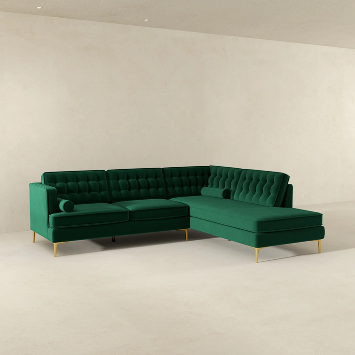 Brooke Green Sectional Sofa Right Facing without Background.