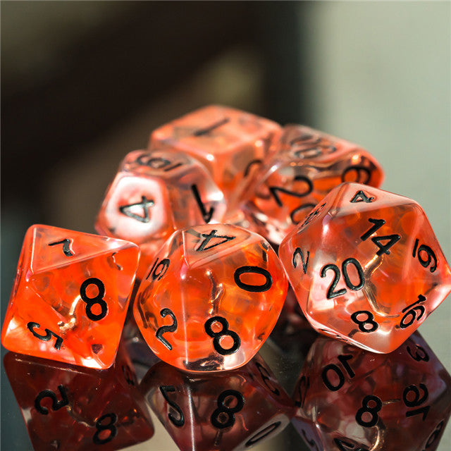 Rogue (Dagger) Clear Red Dice w/ Golden Dagger 7-Dice Set Rpg