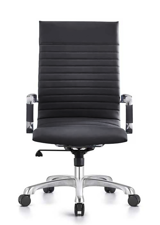 LeisureMod Harris High-Back Office Chair with Swivel Black Front View.