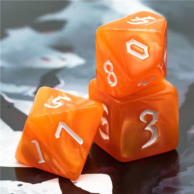 Orange Macaron 7-Dice Blend Set w/White Numbers
