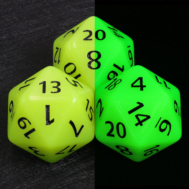 55mm Titan d20 (Glow Green) Glow in the Dark Huge d20 for DND RPG