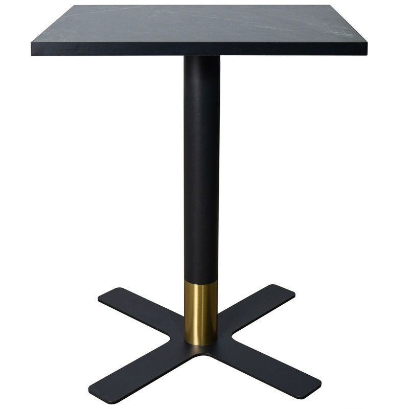 LeisureMod Vail Collection Dining Table Black/Gold X Base With 24" Square Black MDF Top