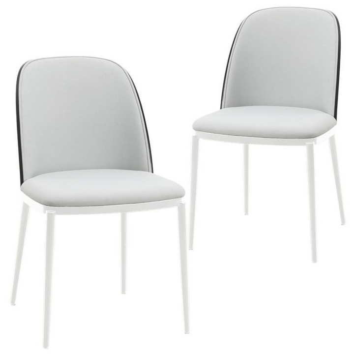 LeisureMod Tule Mid-Century Modern Dining Side Chair with Velvet Seat and White Powder-Coated Steel Frame, Set of 2 Black/Platinum Blue
