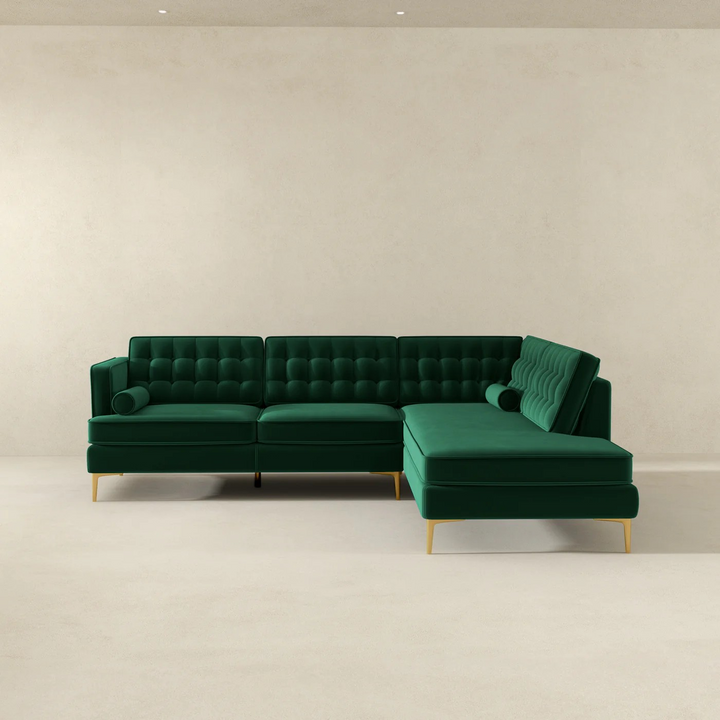 Brooke Green Sectional Sofa Right Facing Front View without Background.