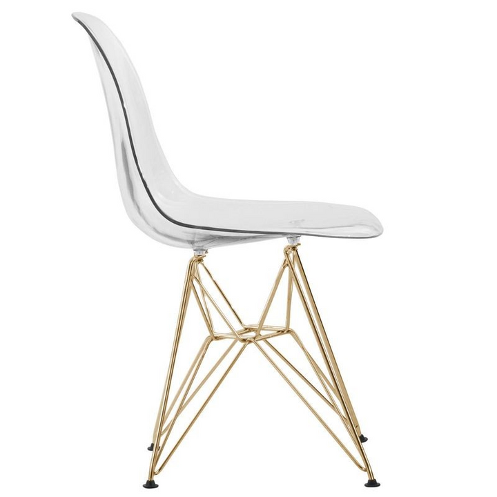 LeisureMod Cresco Molded Eiffel Side Chair with Gold Base Side View.