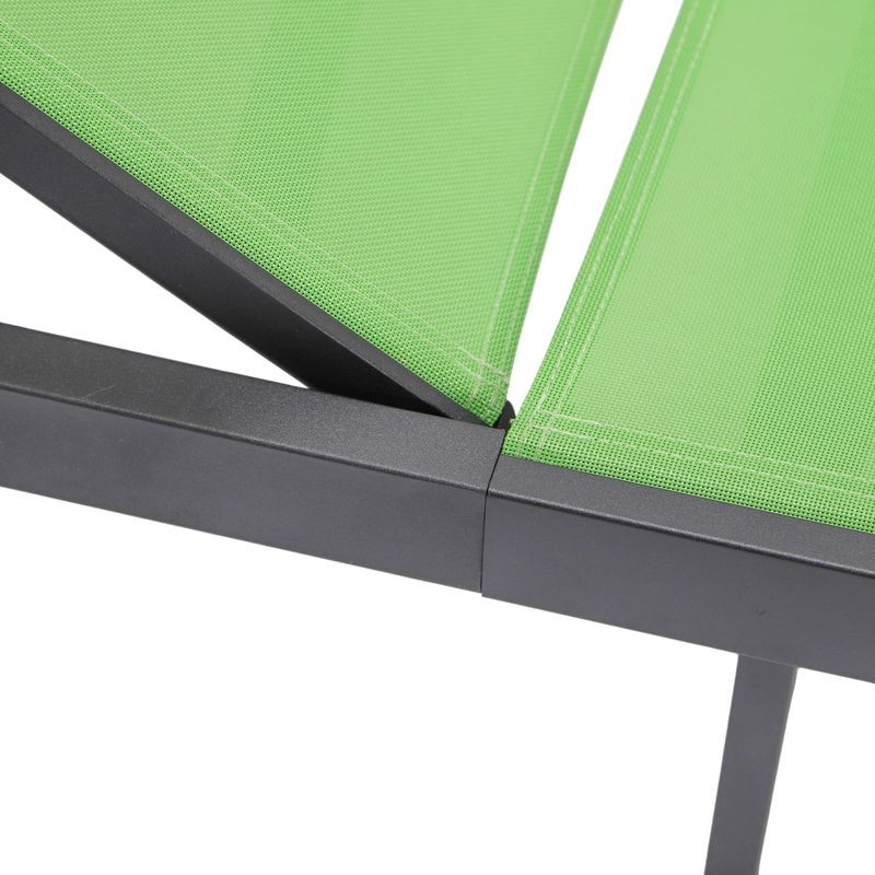 LeisureMod Marlin Patio Chaise Lounge Chair with Black Aluminum Frame Green Closeup.