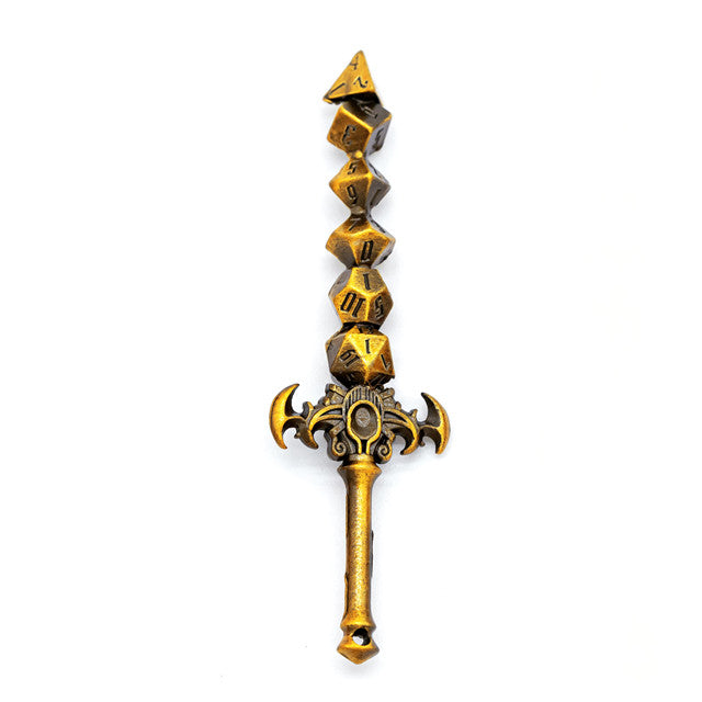 Dice Sword Gold 46mm x 9mm Trinket Novelty