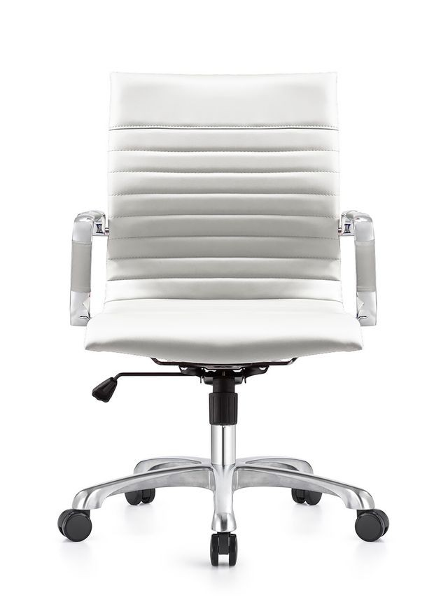 LeisureMod Harris Modern Adjustable Office Executive Swivel Chair Task Office Chair White Front View.