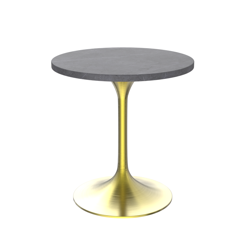 LeisureMod Verve Collection 27 Round Dining Table, Brushed Gold Base with Sintered Stone Grey Top