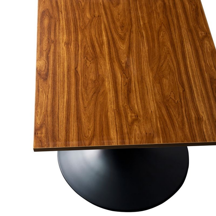 LeisureMod Verve Collection 24 Square Dining Table, Black Base with Cognac Brown MDF Top Closeup.