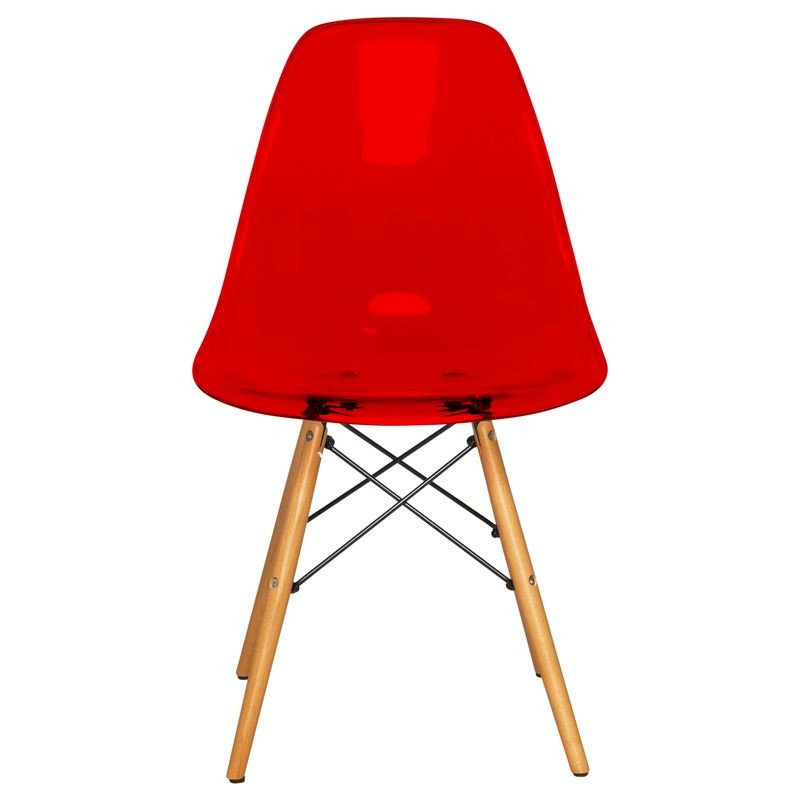 LeisureMod Dover Plastic Molded Dining Side Chair Transparent Red Front View.