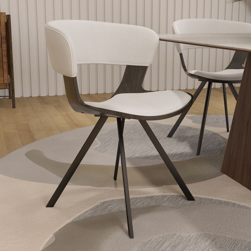 LeisureMod Wooden Dining Chair Modern style Nymia Collection Walnut Glazed Color in White with Background.