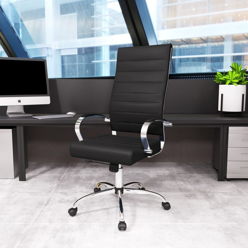 LeisureMod Benmar High-Back Leather Office Chair Black in Room.