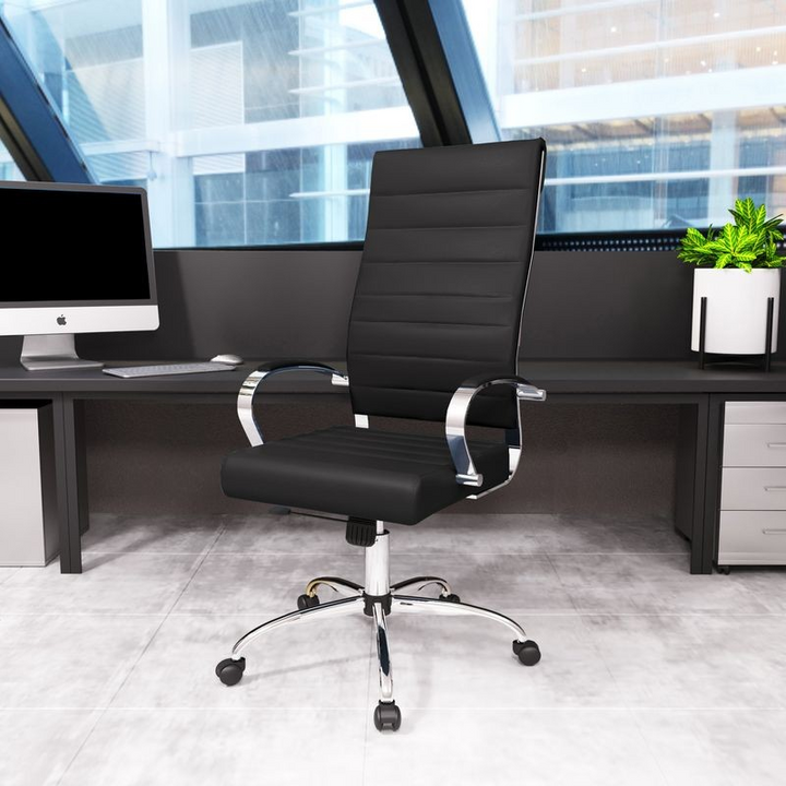 LeisureMod Benmar High-Back Leather Office Chair Black in Room.