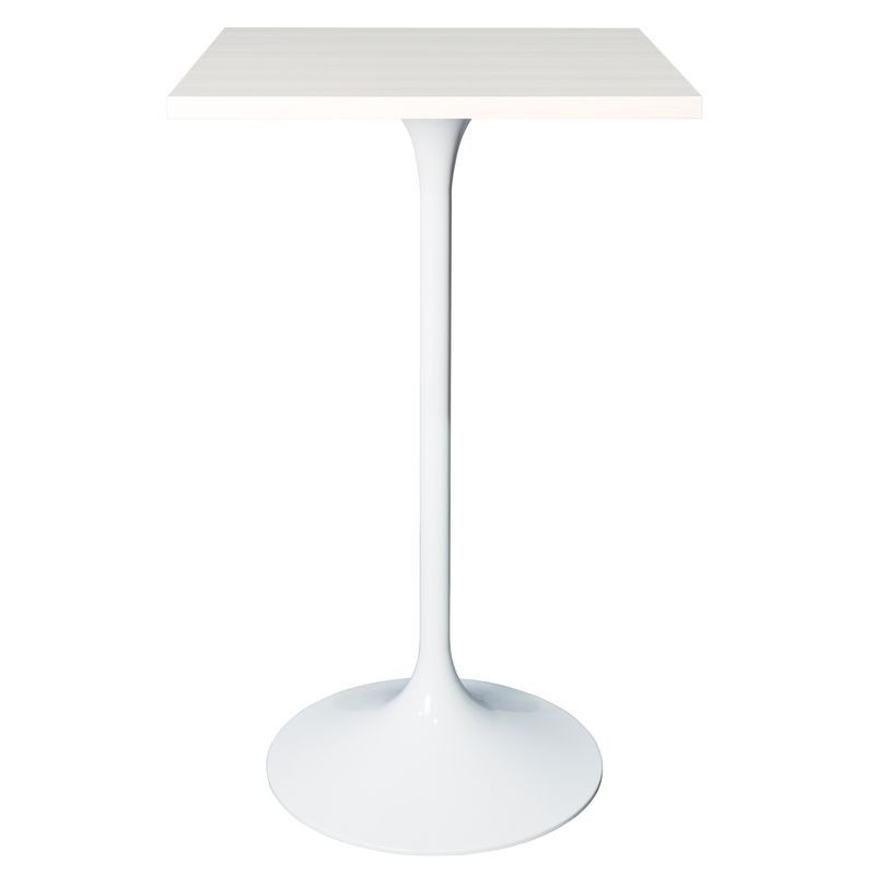 LeisureMod Verve Collection 24 Square Top Bar Height Table, White Base with Light Natural Wood MDF Top