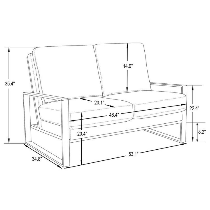 Leisuremod Jefferson Contemporary Modern Velvet Loveseat with Silver Frame Beige Dimensions.