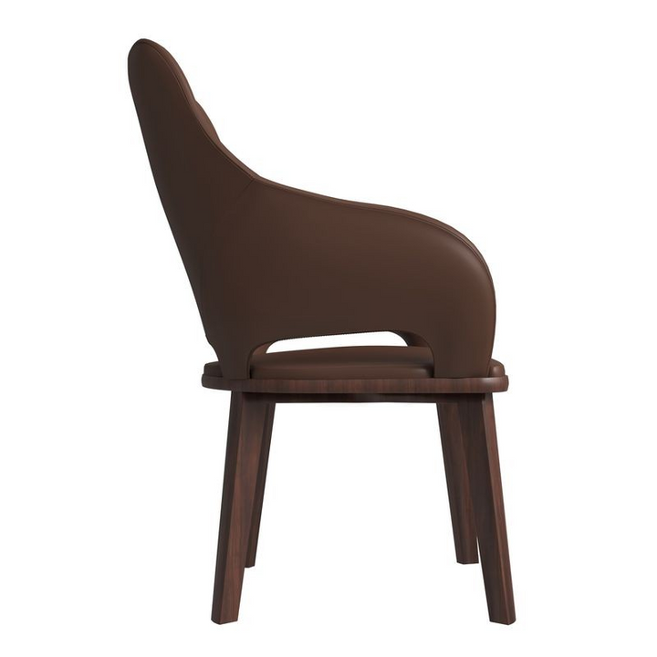LeisureMod Vivara Collection Modern Dining Chair in Dark Brown Side View.