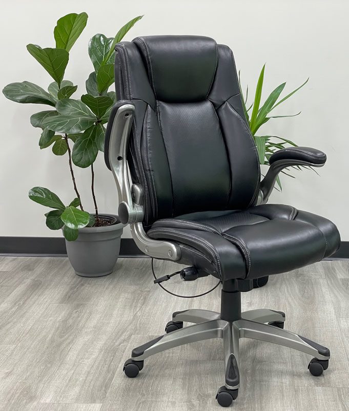 Black Flip Up Arm Executive Chair with Adjustable Lumbar with Background