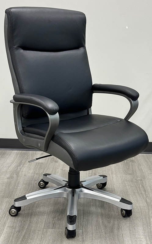 Black Leather Office Chair w/ Charcoal Accents with Background