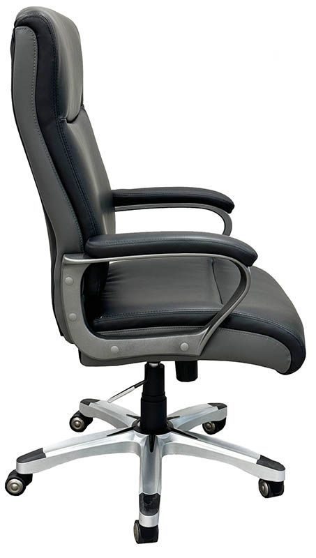 Black Leather Office Chair w/ Charcoal Accents Side View