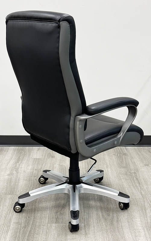 Black Leather Office Chair w/ Charcoal Accents Back