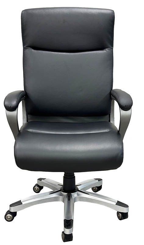 Black Leather Office Chair w/ Charcoal Accents Front Photo