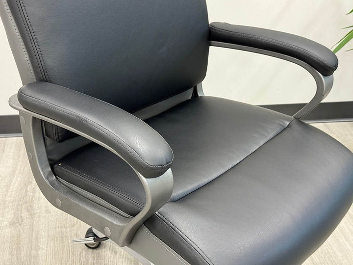 Black Leather Office Chair w/ Charcoal Accents Zoomed View