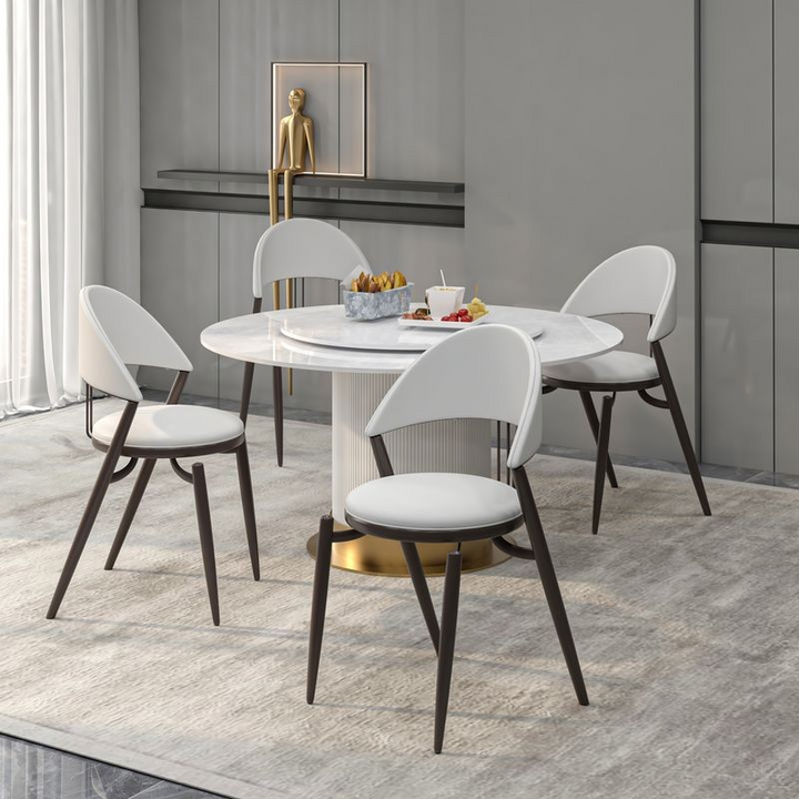 LeisureMod Venice Collection Modern Dining Chair In White at Table.