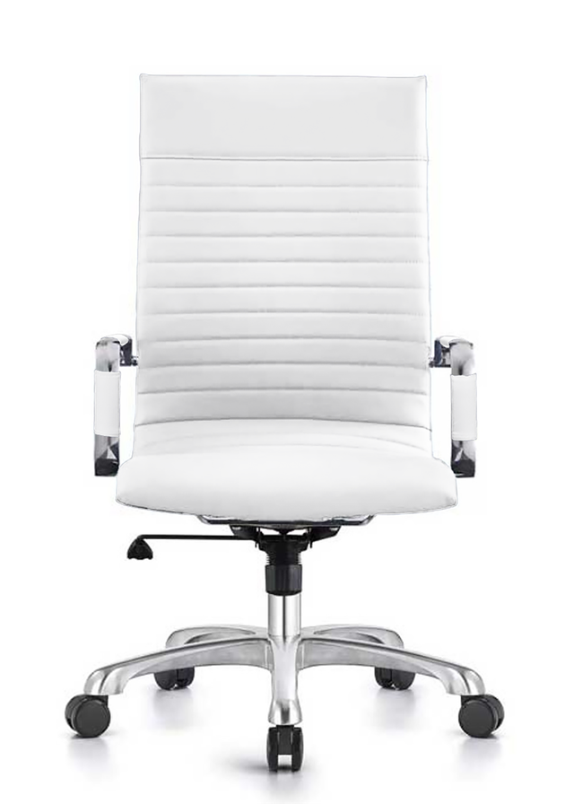 LeisureMod Harris High-Back Office Chair with Swivel White Front View.
