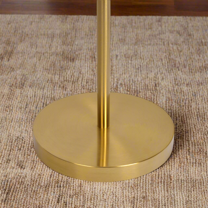 Brilliance Modern Gold Brush Floor Lamp, Opal Glass Shades and Round Metal Base Zoomed Footing.