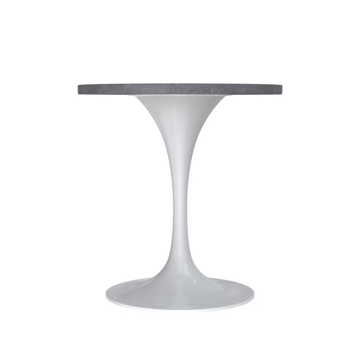 LeisureMod Verve Collection 27 Round Dining Table, White Base with Sintered Stone Grey Top Side View.