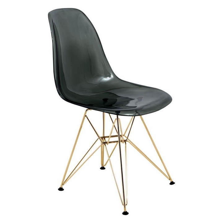 LeisureMod Cresco Molded Eiffel Side Chair with Gold Base Transparent Black