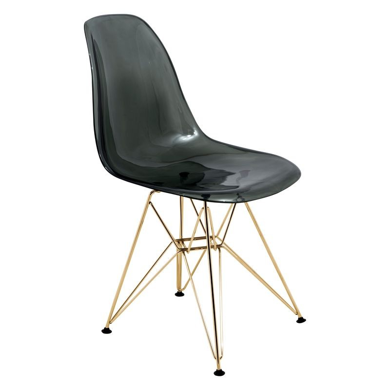 LeisureMod Cresco Molded Eiffel Side Chair with Gold Base Transparent Black