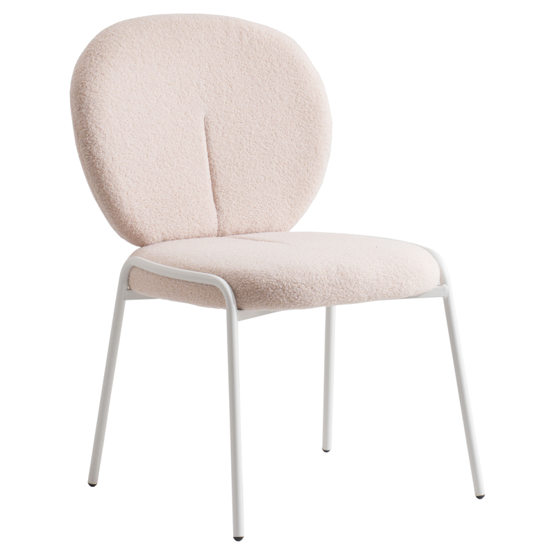 LeisureMod Mid-Century Modern Boucle Dining Chair with White Frame, Beige