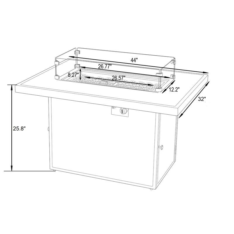 LeisureMod Mace Wicker Patio Modern Propane Fire Pit Table White Dimensions.