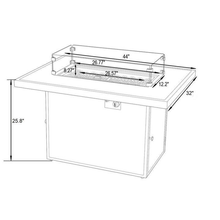 LeisureMod Mace Wicker Patio Modern Propane Fire Pit Table White Dimensions.