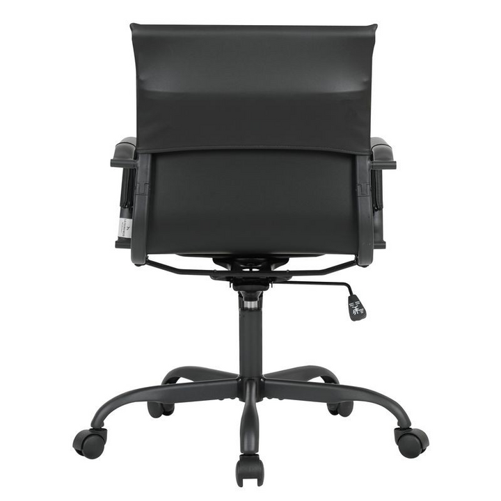 LeisureMod Harris Leather Home Office Chair with Black Frame in Black Back View.