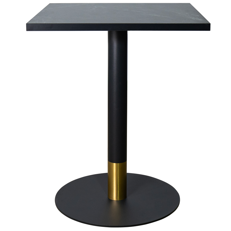 LeisureMod Vail Collection Dining Table Black/Gold Base With 24" Square Black MDF Top