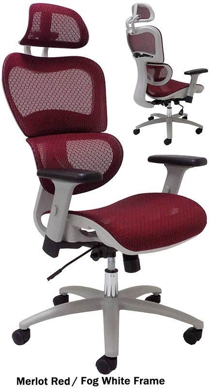 HumanFlex Elastic All Mesh Ergonomic Office Chair w/Headrest Merlot Red Fog White