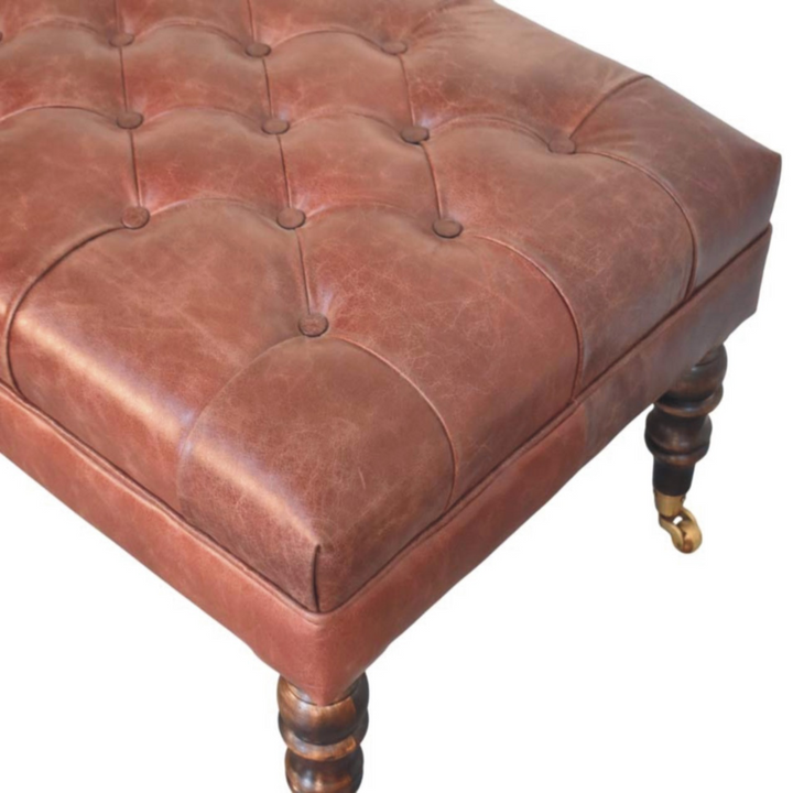 Buffalo Brown Leather Ottoman with Castor Legs Top View