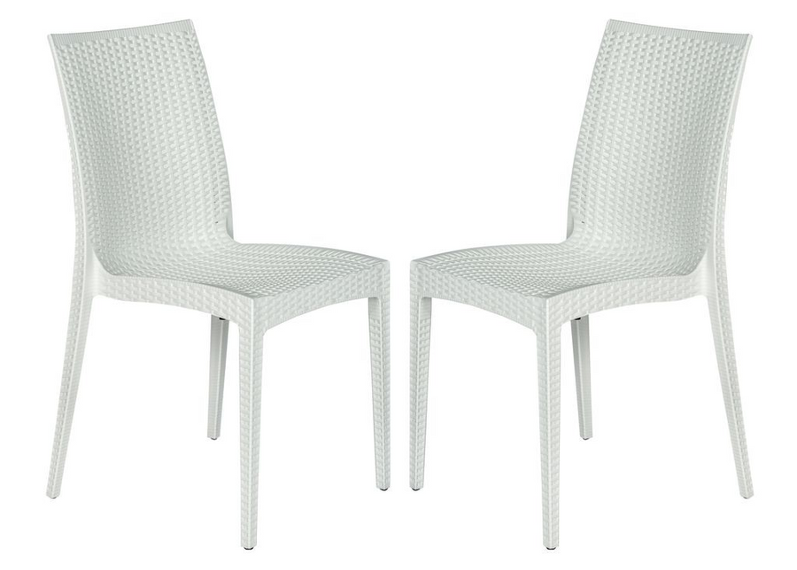 LeisureMod Weave Mace Indoor/Outdoor Dining Chair (Armless), Set of 2 White