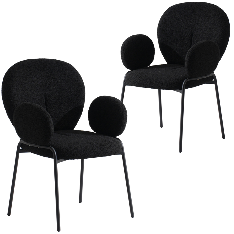Leisuremod Celestial Series Boucle Dining Armchair with Black Frame and Black Fabric Set of 2