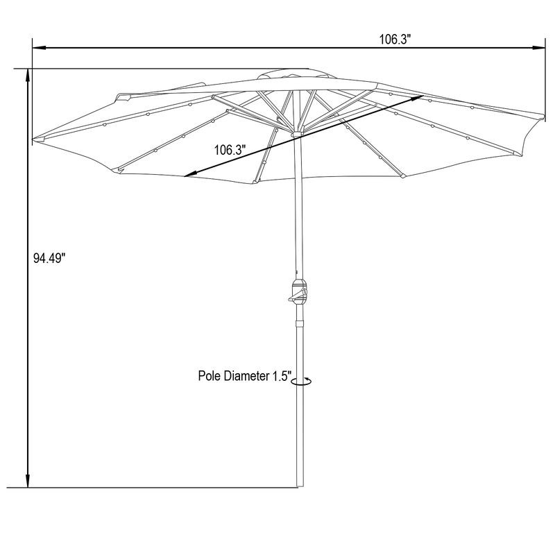 LeisureMod Sierra 9' Outdoor Patio Tilt Market Umbrella with Solar LED Lights Green Dimensions.