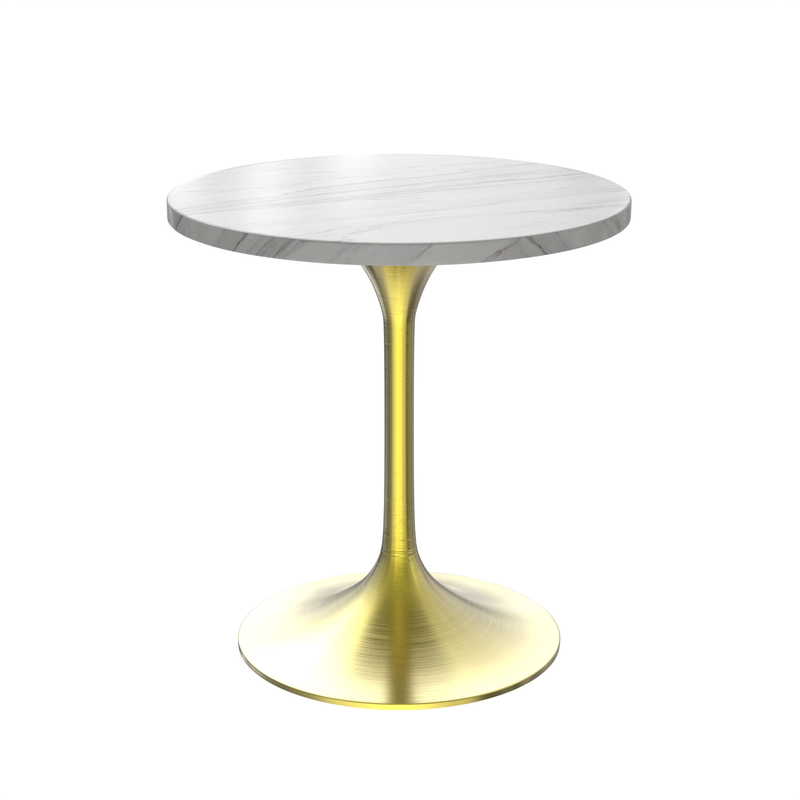 LeisureMod Verve Collection 27 Round Dining Table, Brushed Gold Base with Sintered Stone White Top