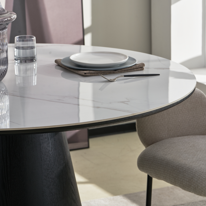 LeisureMod Riven Collection Modern Wooden 48" Round Dining Table in Black Zoomed.