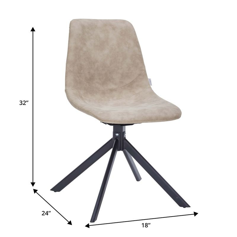 Beige chair with black metal legs and dimensions labeled on a white background.