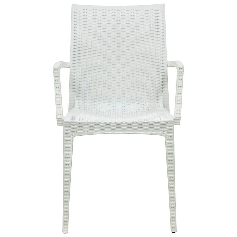 LeisureMod Weave Mace Indoor/Outdoor Chair (With Arms) White. Front View.