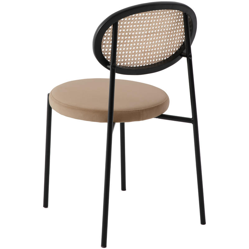 LeisureMod Euston Modern Wicker Dining Chair with Velvet Round Seat Brown. Angled View.